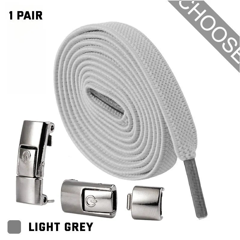 Press lock elastic no-tie shoelaces with widened 8mm flat profile in assorted colours