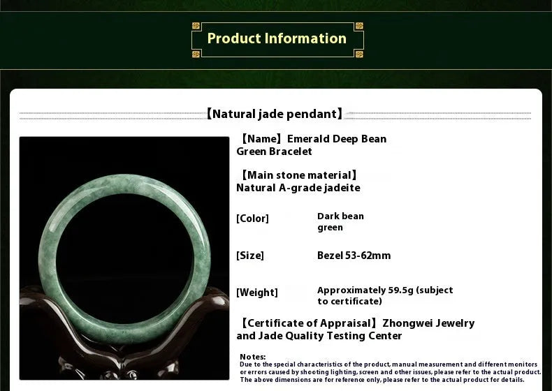 A simple dark pea green natural jade ring bracelet for women on a white background.