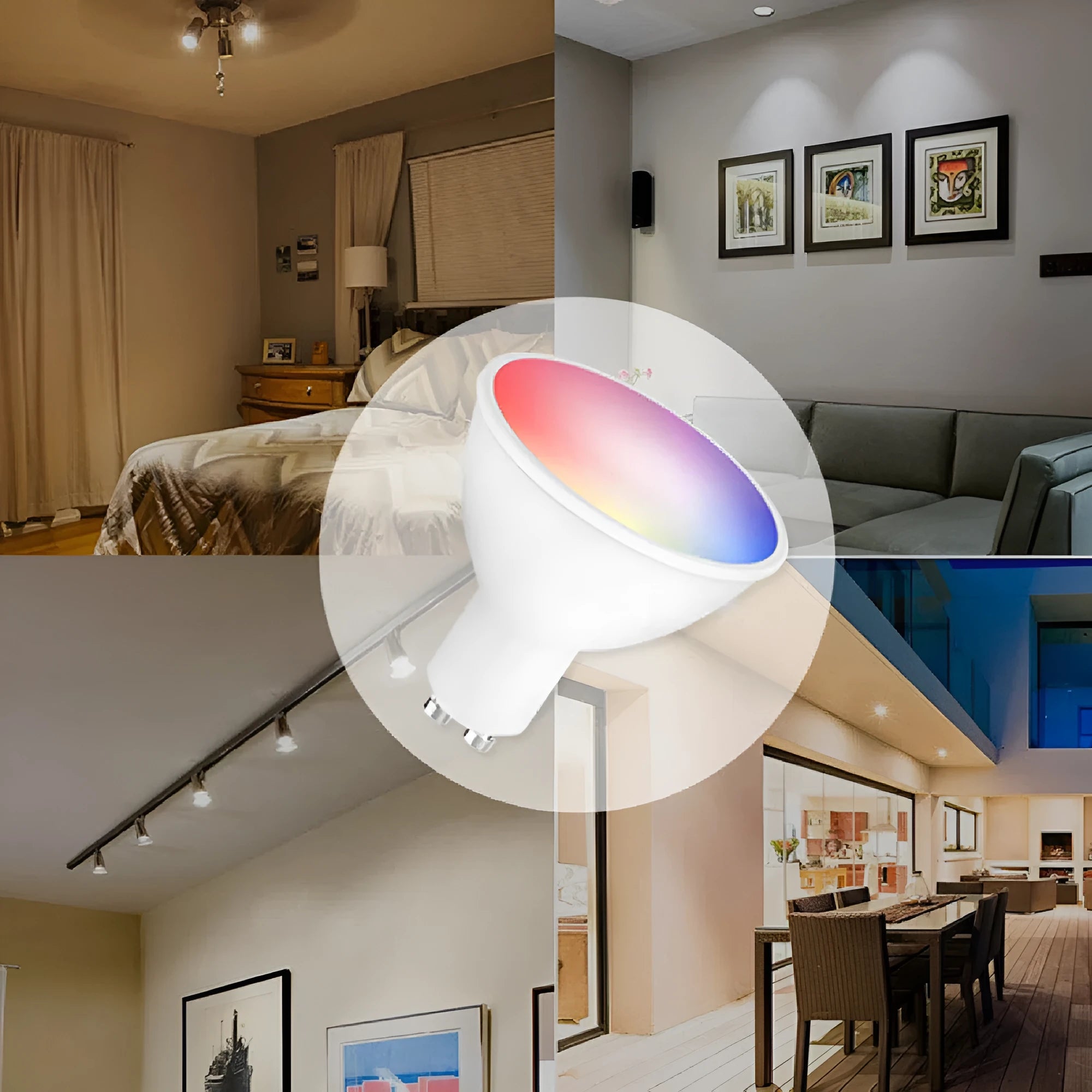 Smart GU10 RGBCCT LED spotlight with compact 50x55mm dimensions and Wi-Fi connectivity
