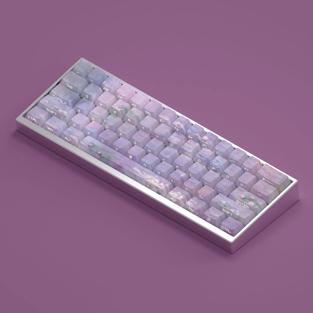 Wenshao Sleeping Lotus PBT keycap set with side-carved transparent characters, 130 keys for mechanical keyboards