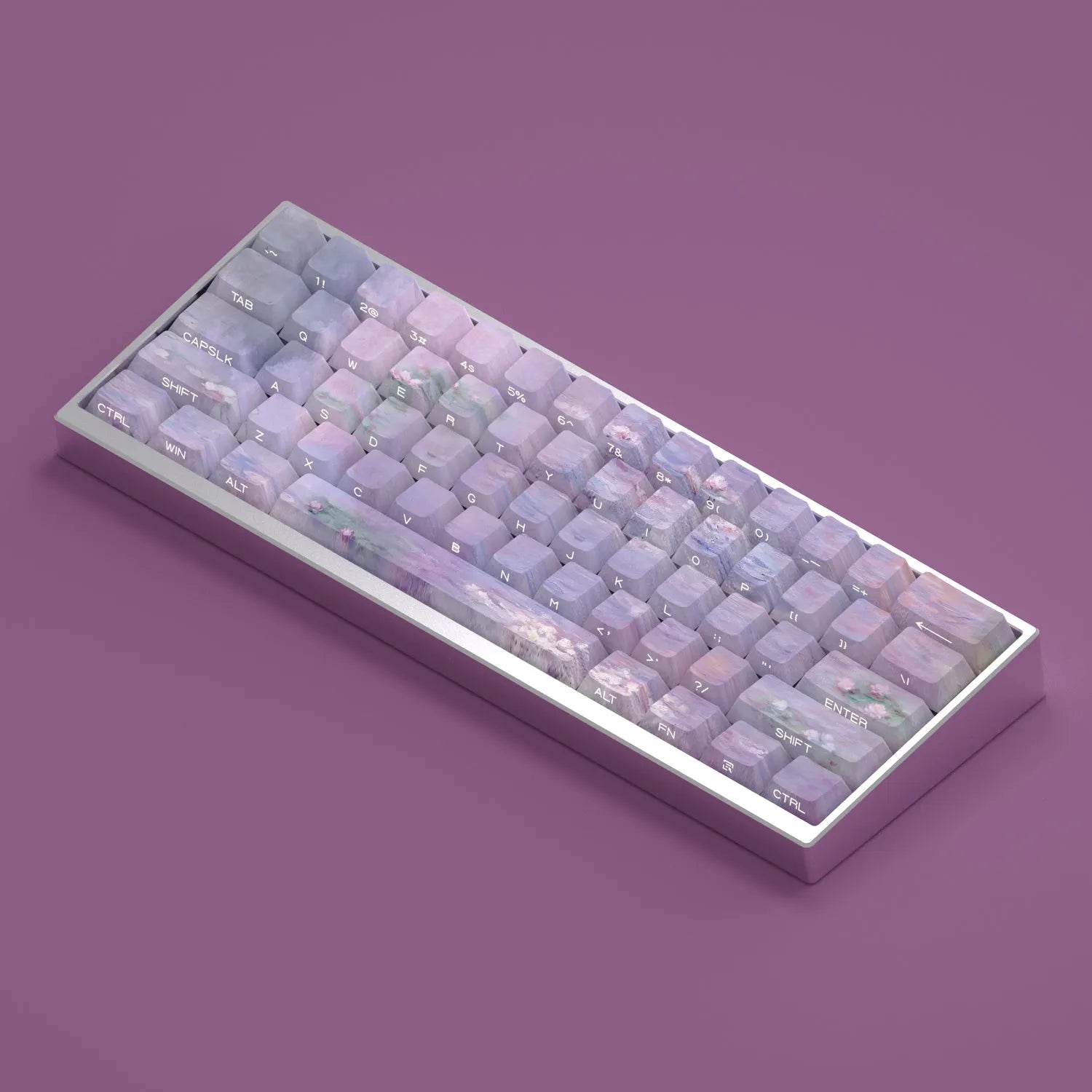 Wenshao Sleeping Lotus PBT keycap set with side-carved transparent characters, 130 keys for mechanical keyboards