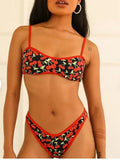 Women's cherry print floral tube top bikini swimsuit set in polyester fabric