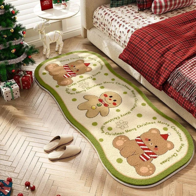 Christmas imitation cashmere carpet with plant pattern and ginger bear design in various sizes