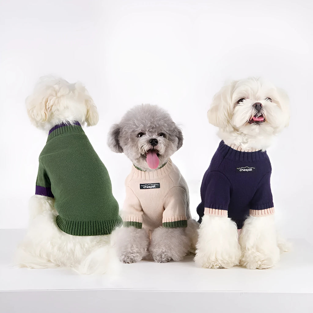 British-style wool pet sweater with contrast-colour two-leg design for cats and dogs in autumn and winter