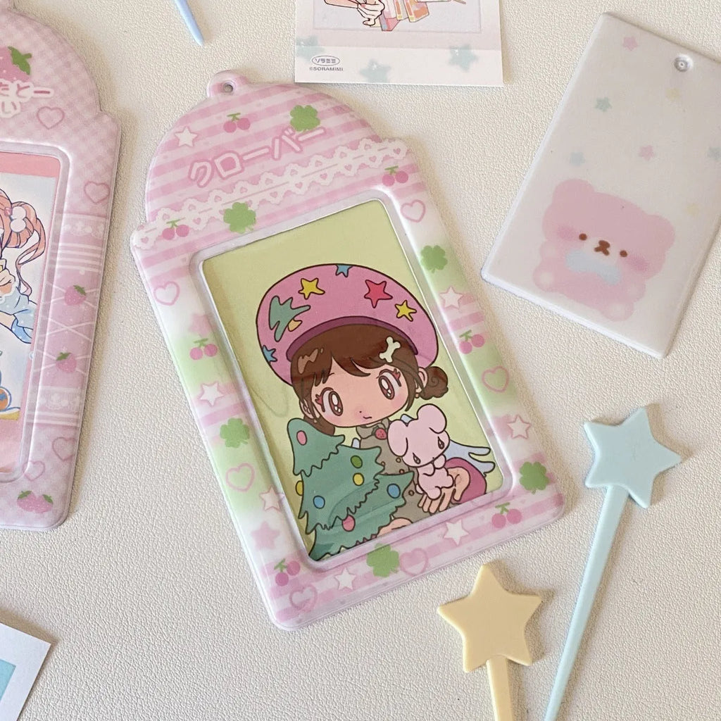 PVC meal card holder pendant with strawberry or four-leaf clover cartoon design