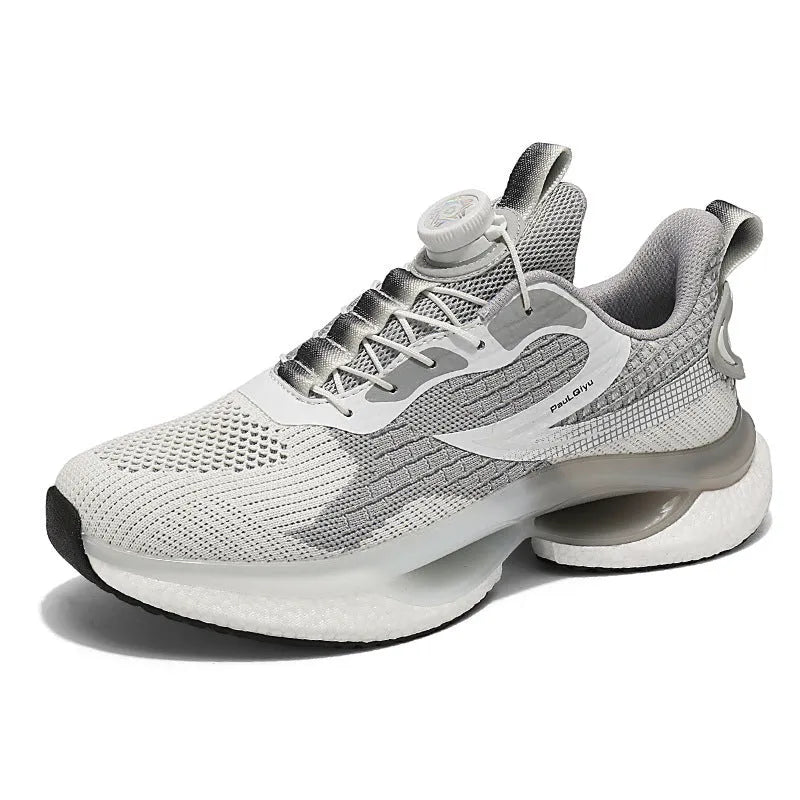 Men's rotating button closure running shoes in Korean style with breathable mesh upper