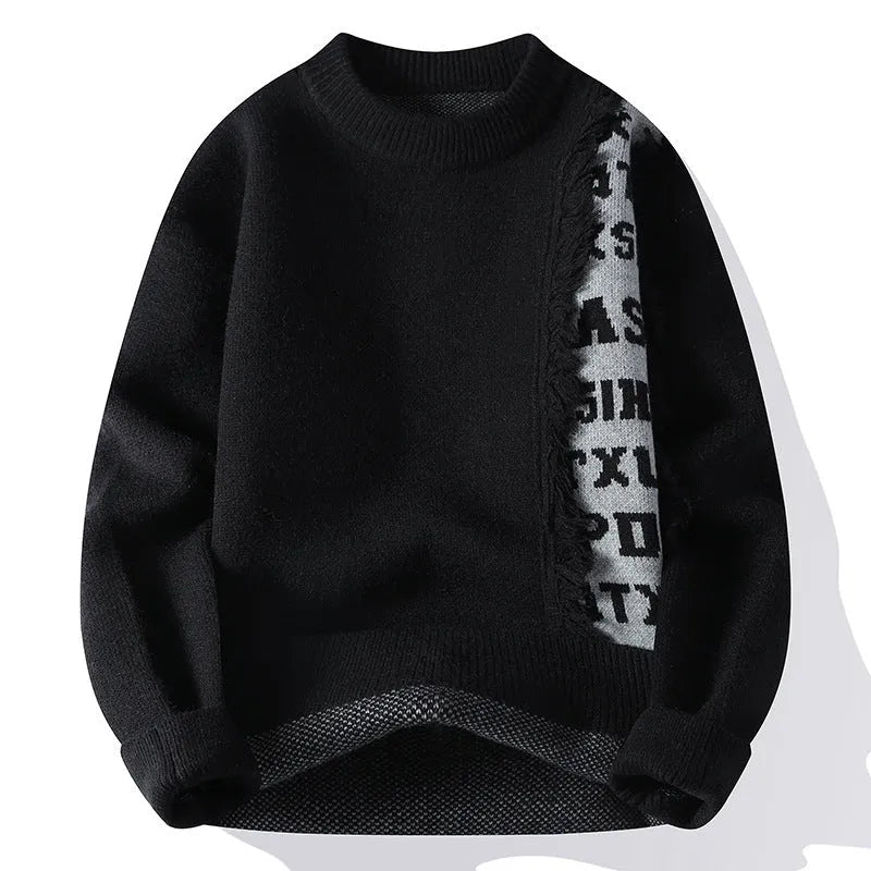 Men's loose fit knitted pullover jumper with ribbed hem in rabbit fur polyester fibre