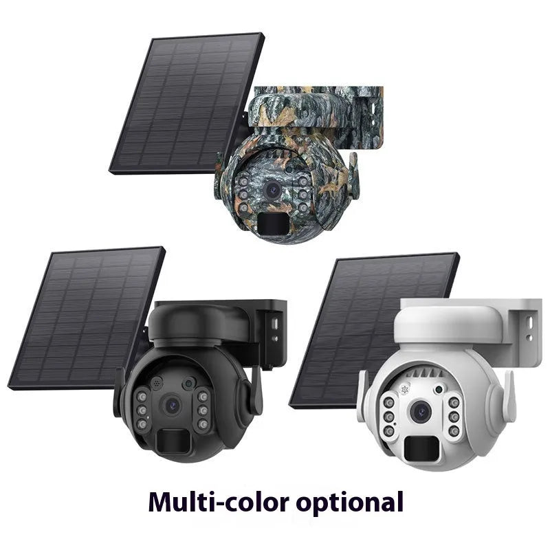 Q55 solar security camera in camouflage finish with integrated solar panel