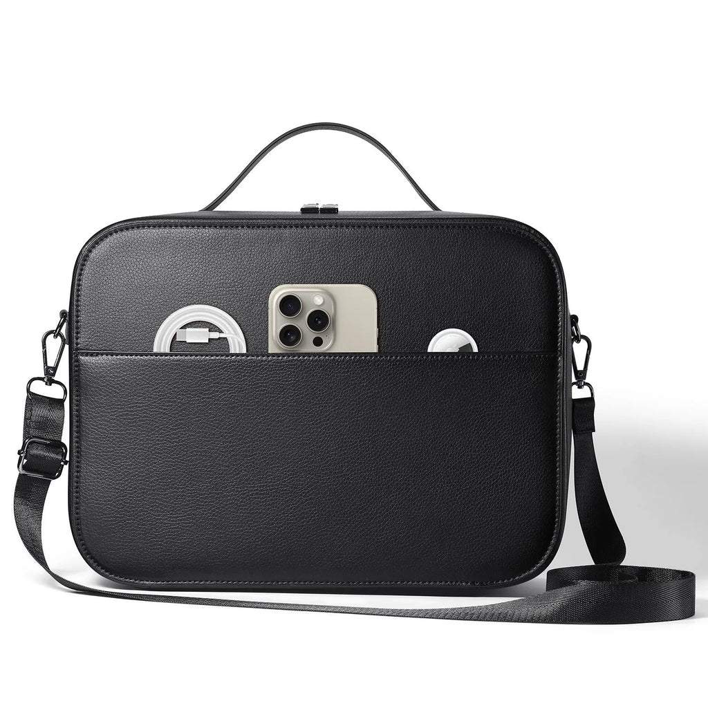 Black superfiber MR glasses storage box for Vision Pro headset protection.