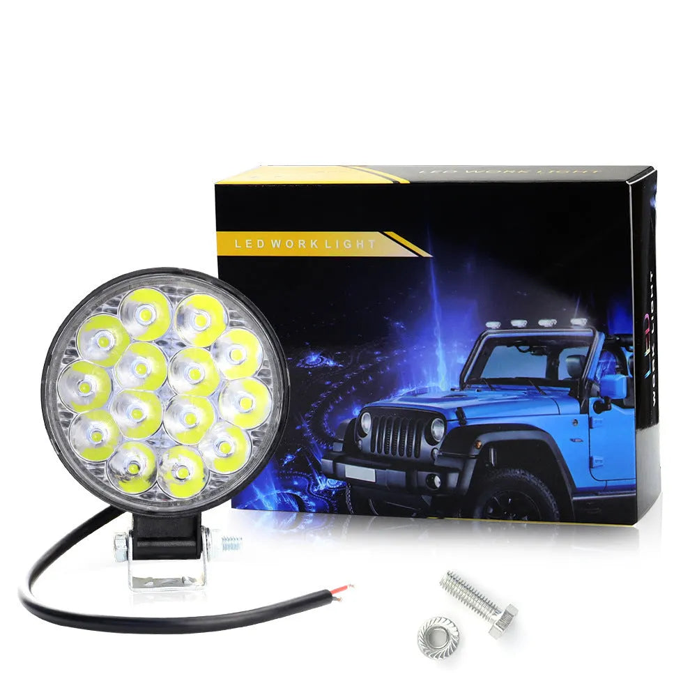 White LED car work light with aluminium housing and round design for automotive and marine applications