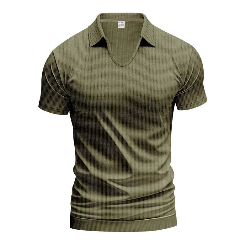 Men's loose fit V-neck short sleeve t-shirt in a light grey solid colour