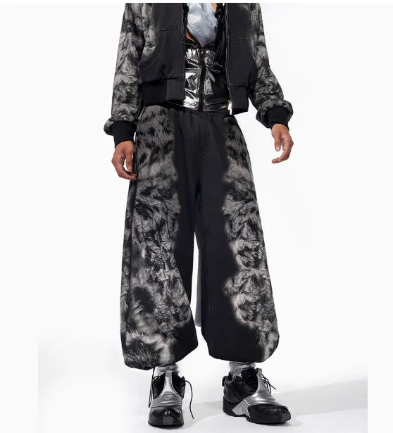 Printed loose trousers with matching hoodie set in street style with collage stitching detail