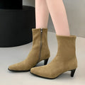 Women's black square toe ankle boots with side zipper and waterproof platform