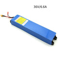 36V lithium battery pack for electric scooters showing capacity options 6.6A, 7.8A, and 10.4A