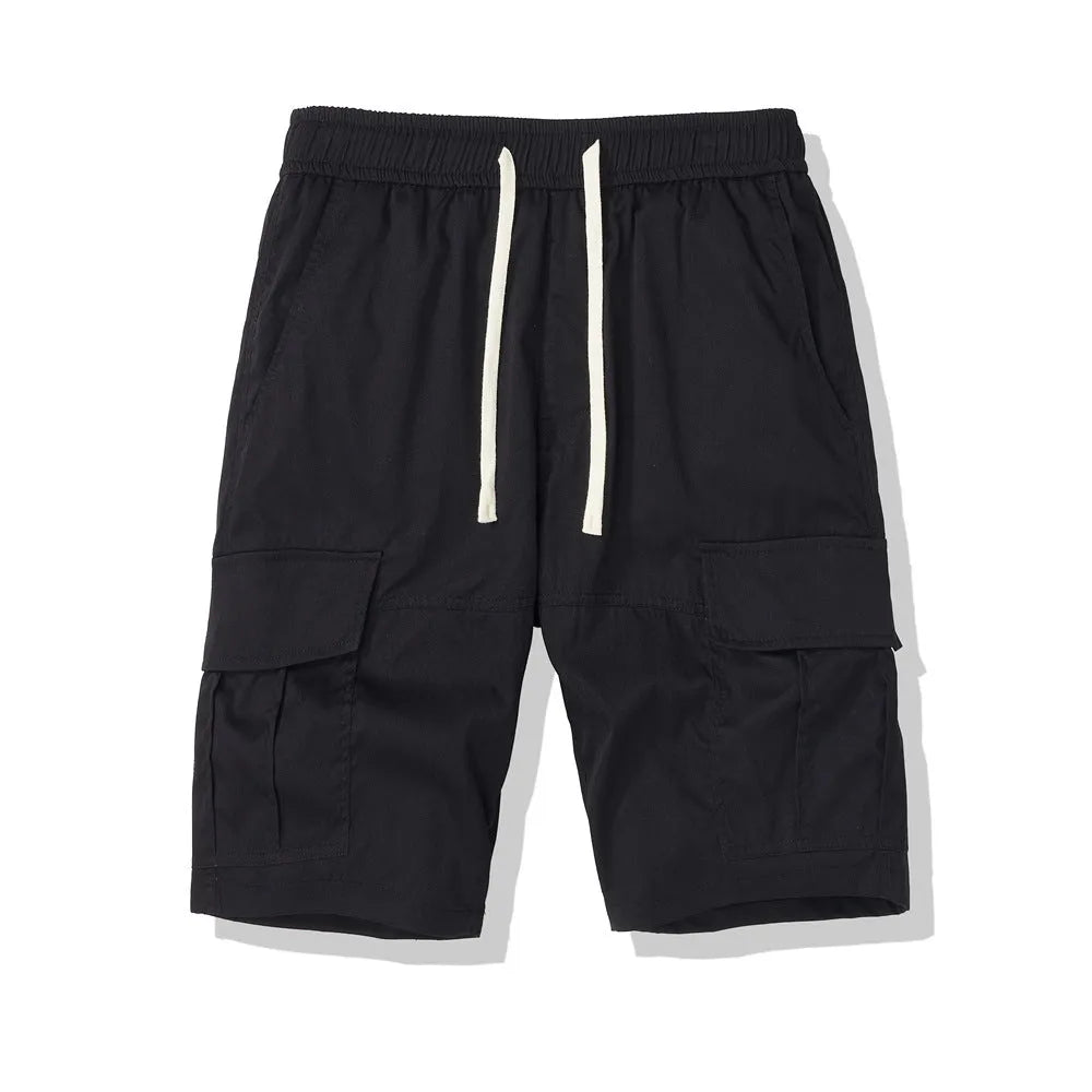 Men's multi-pocket loose cropped pants in polyester fabric showing South Korea style design with micro elasticity