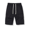 Men's multi-pocket loose cropped pants in polyester fabric showing South Korea style design with micro elasticity