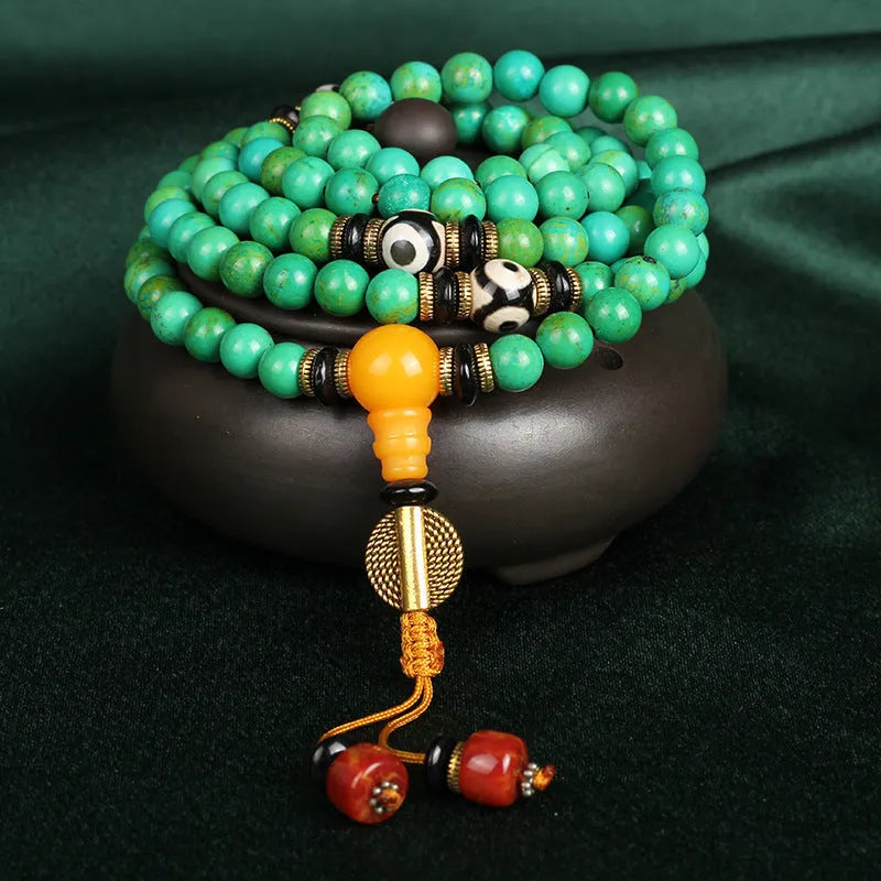 108-bead natural turquoise bracelet with 8mm round polished stones in national style design