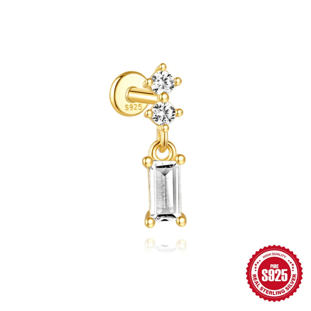 S925 sterling silver water drop earrings with flat spiral puncture detail in gold electroplated finish