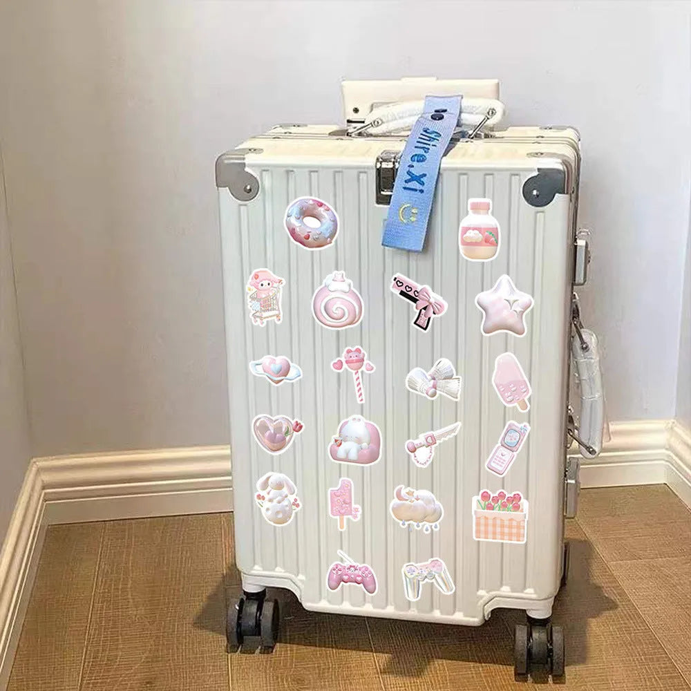 63-piece set of 3D decorative heart stickers in light pink colours with two cute pattern designs.