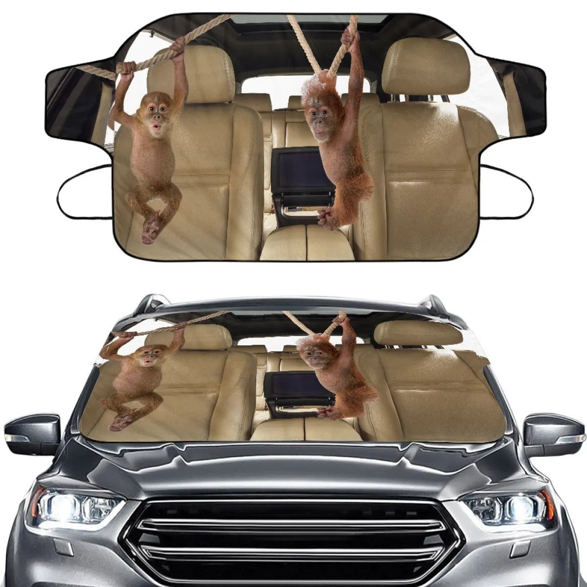 Car front snow protection cover made of silver aluminium foil polyester fabric.
