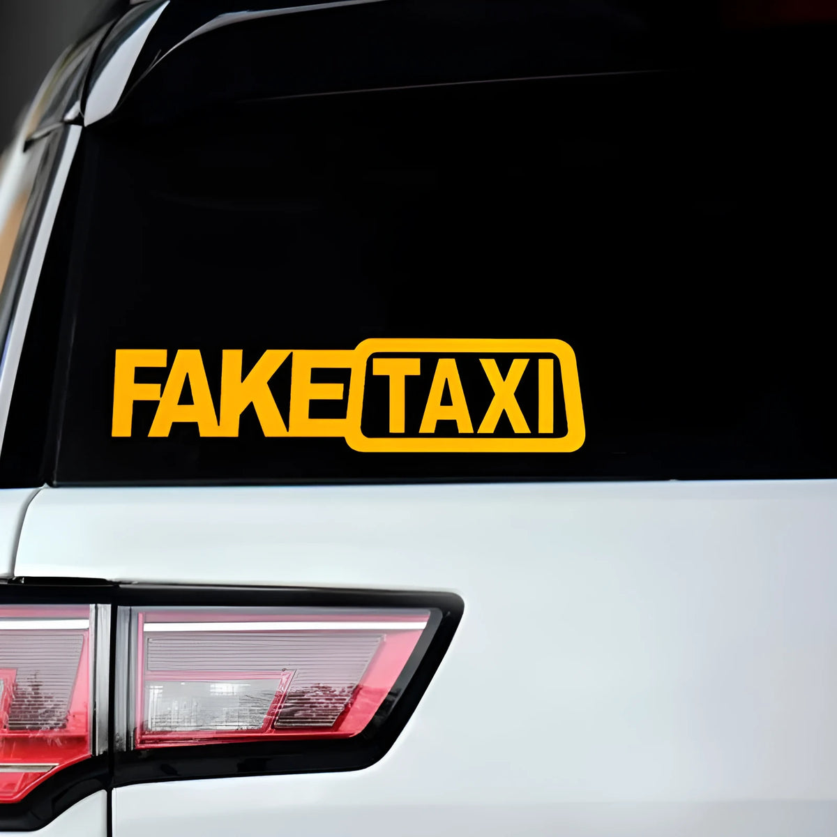 FAKE TAXI waterproof car warning sticker measuring 20cm by 8cm in black text option