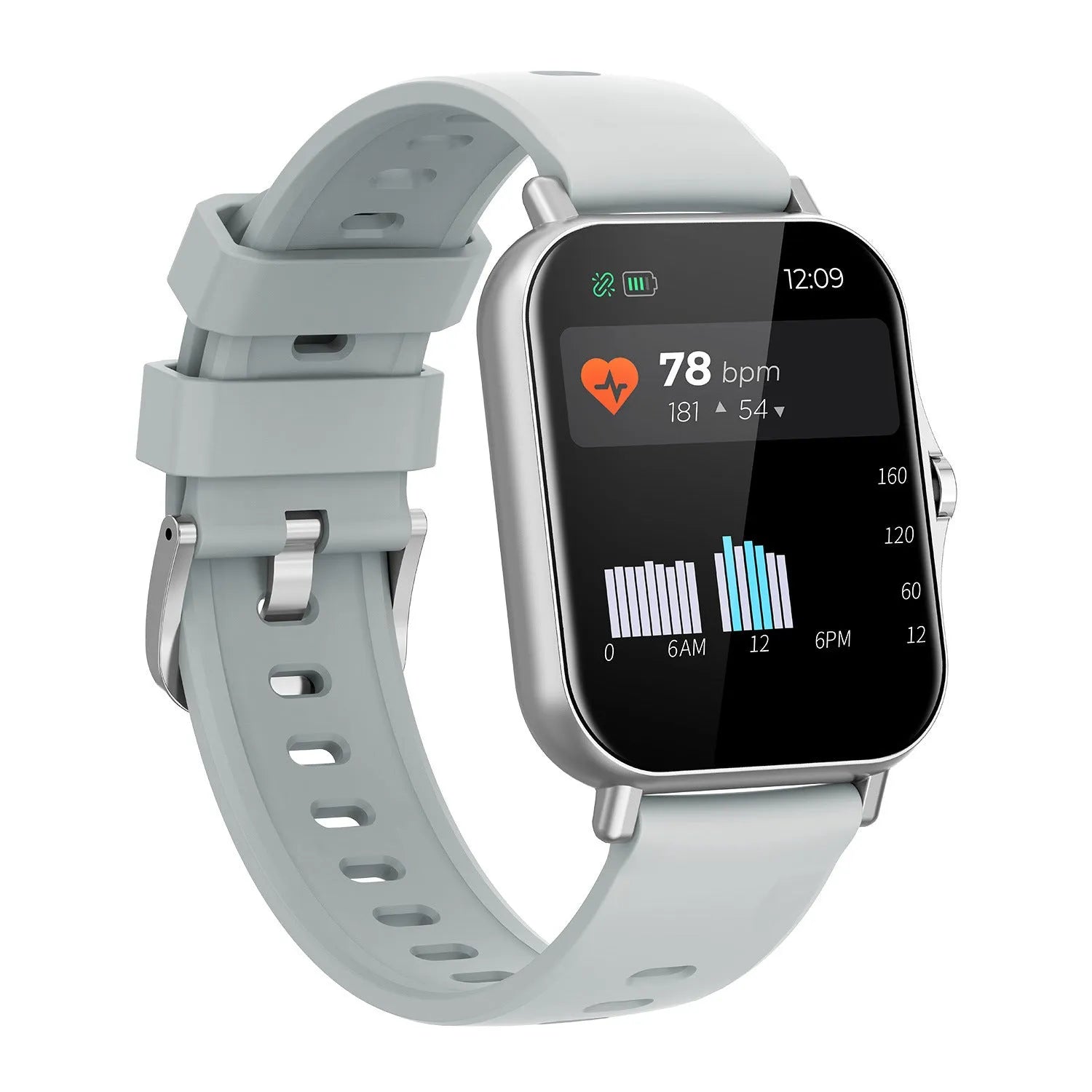 W10 Bluetooth smart watch for heart rate and blood pressure monitoring in blue, black, gold, or silver.