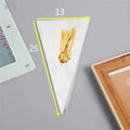 Clear triangle plastic packaging bag with twisted tie wire closure shown next to untied bag