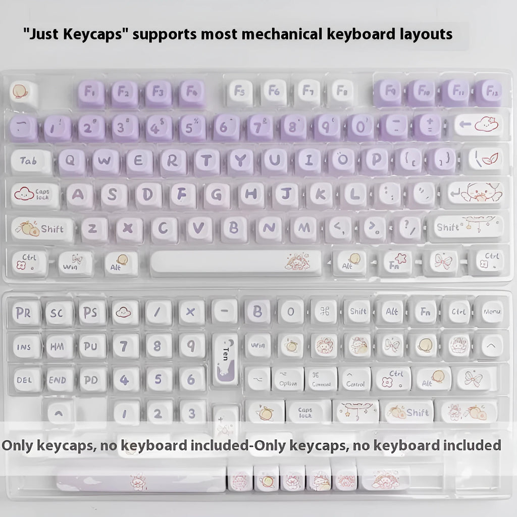 PBT gradient purple rabbit key cap set for mechanical keyboards with sublimation printed design