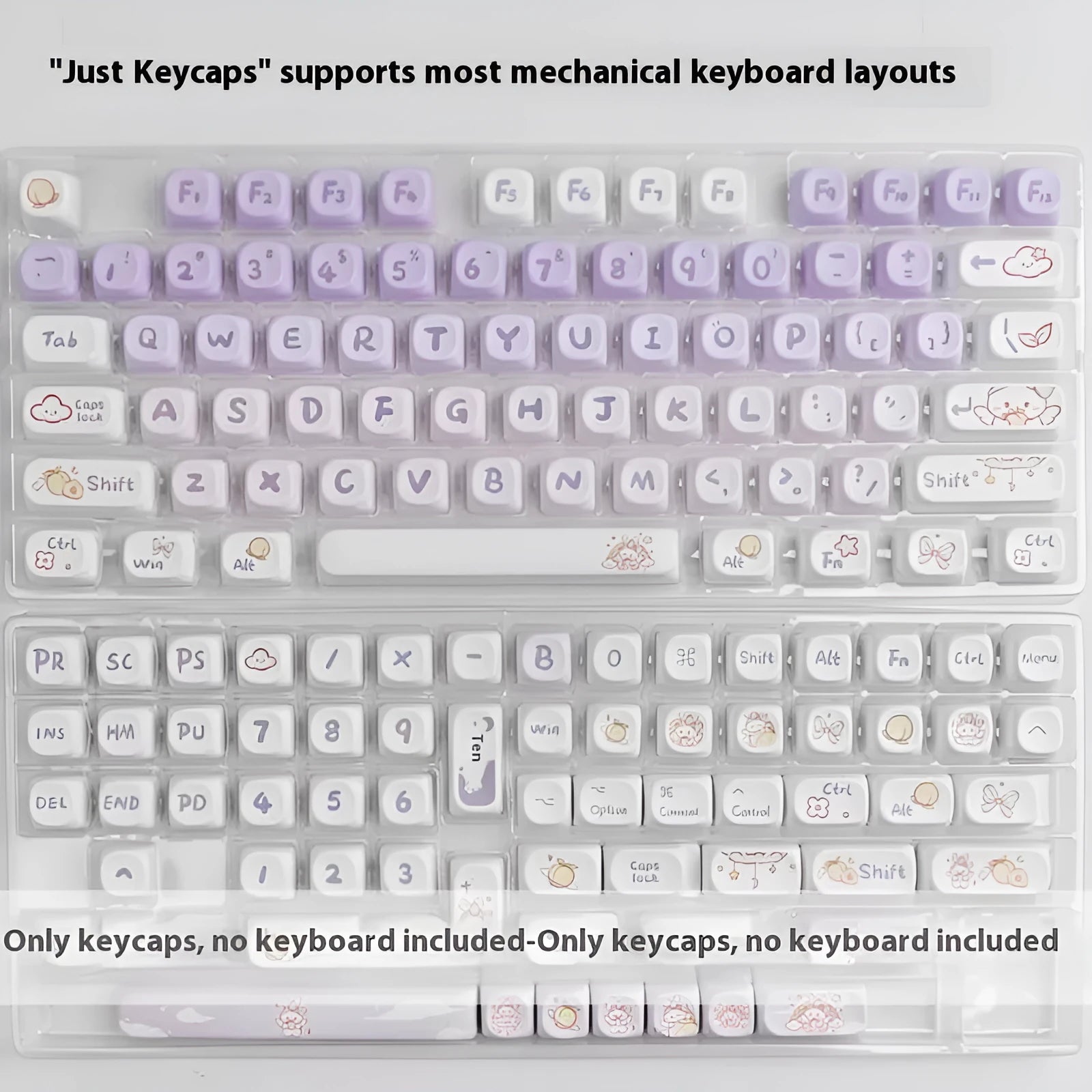 PBT gradient purple rabbit key cap set for mechanical keyboards with sublimation printed design