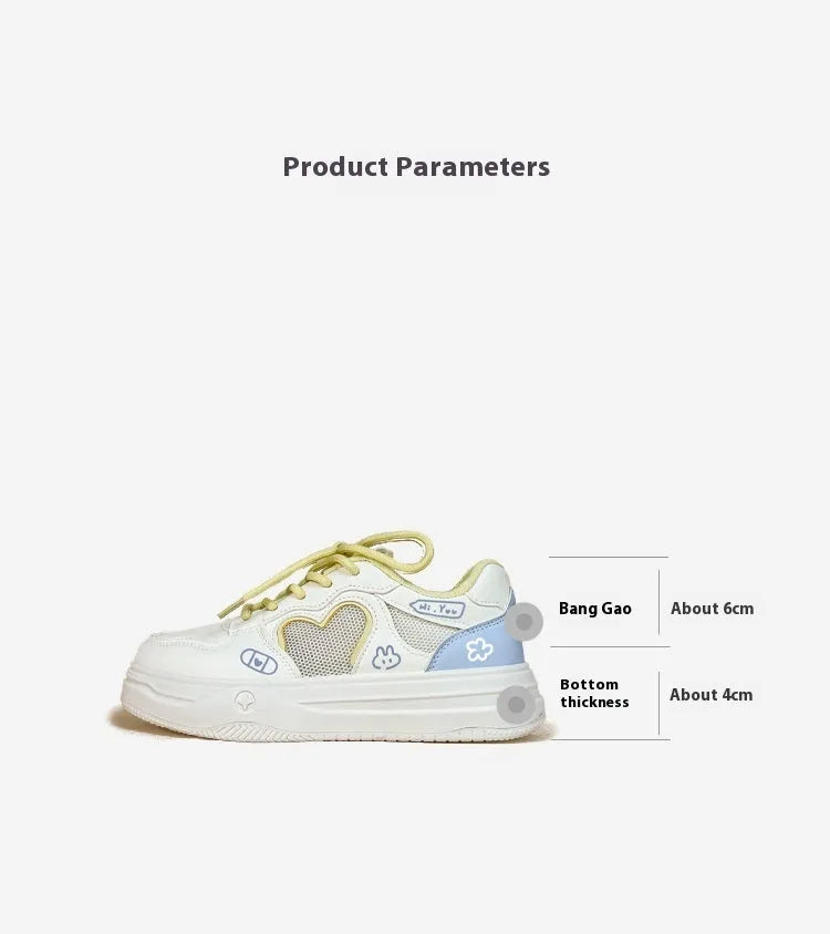 Korean style sneakers with mesh cross straps in Meow Rabbit colour scheme