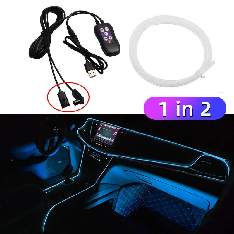 Flexible car LED ambient light kit with USB connector for dashboard installation