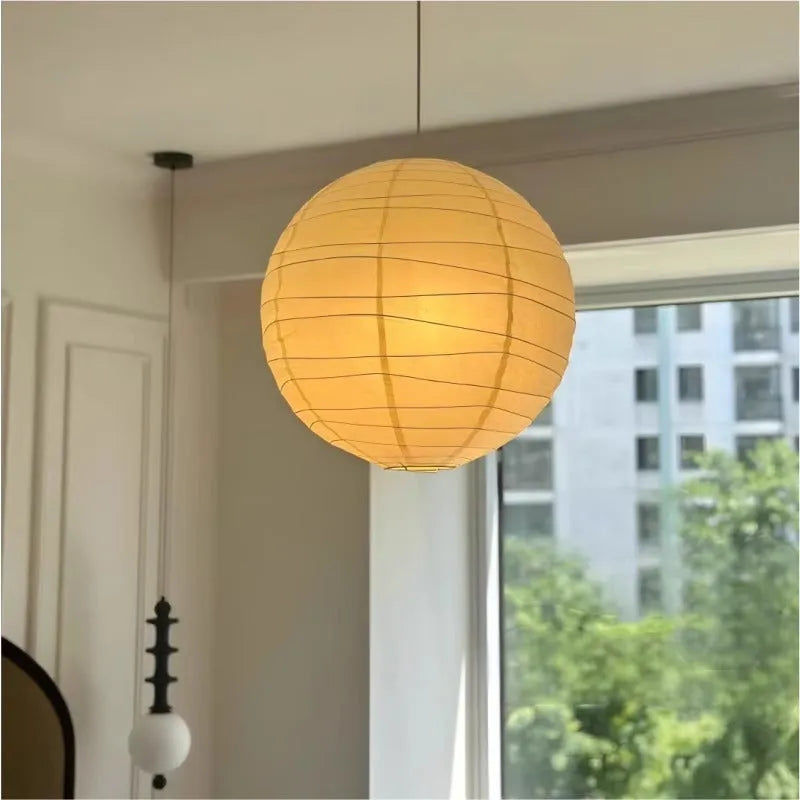 Japanese-style rice paper chandelier in three diameter sizes for living room and bedroom lighting