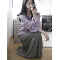 Purple women's blouse with round neck, princess sleeves, and shoulder strap hollow out design