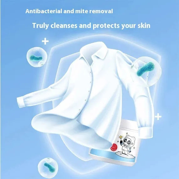 Bottle of biological enzyme bubble powder laundry detergent for stain removal on fabrics like down jackets and wool.