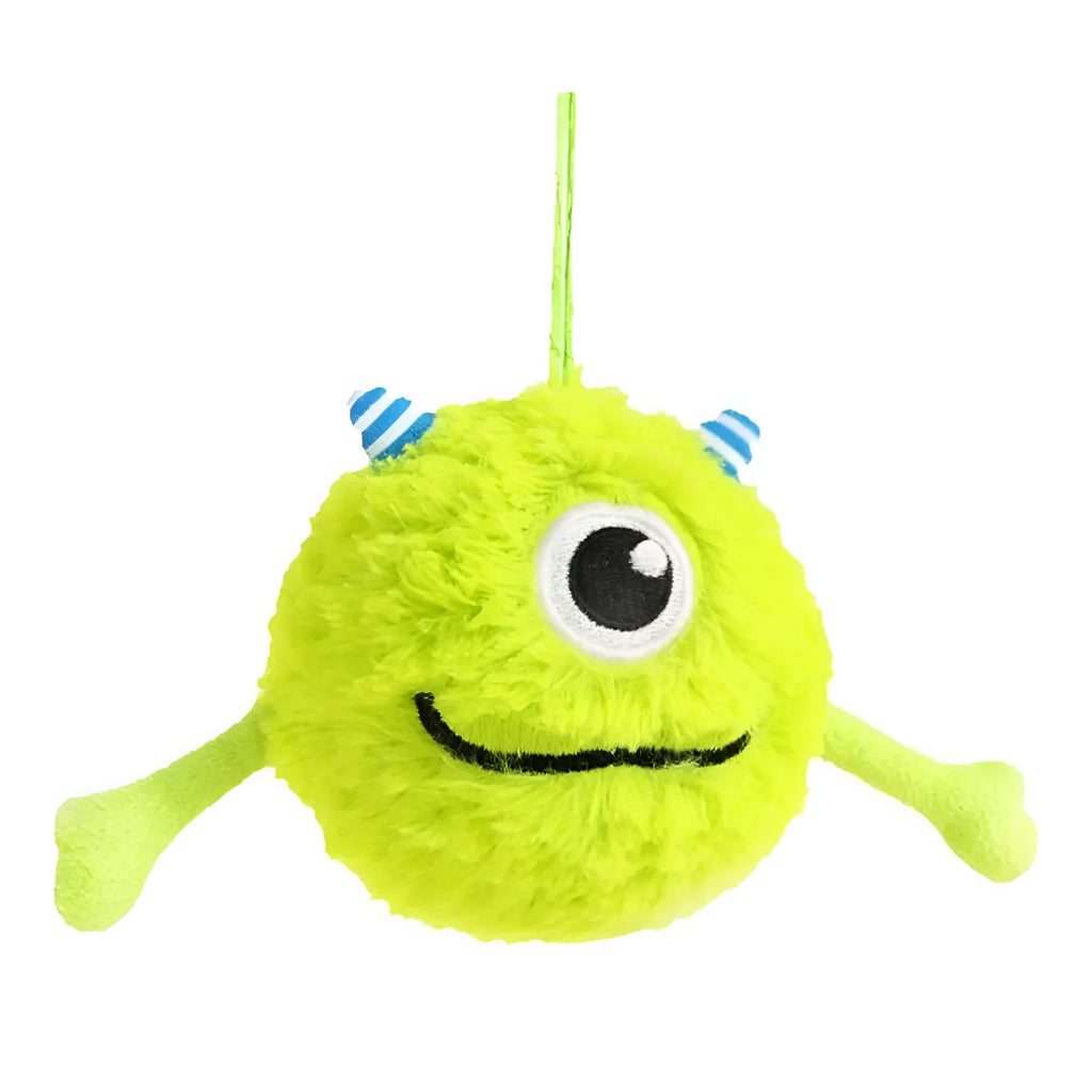 Green interactive dog toy ball with sound activation feature for teething and teeth cleaning