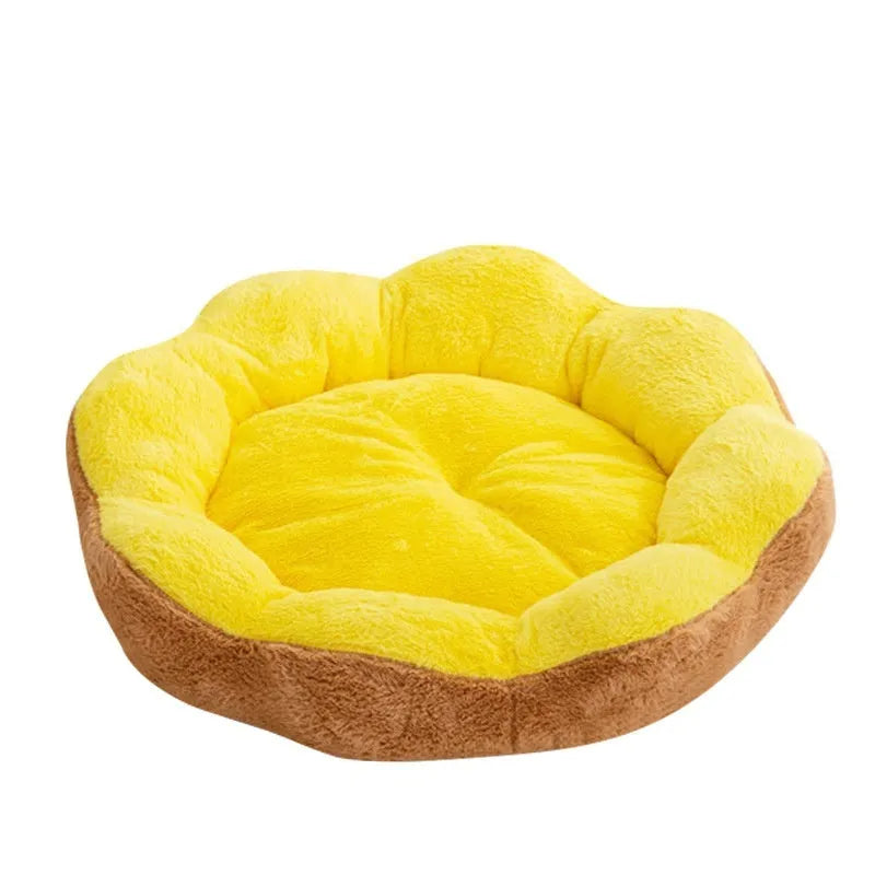 Round rabbit plush cat bed with thick material and detachable washable cover in brown grey colour