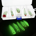 Set of five fluorescent 3D hard bait fishing lures with luminous design for submerged use