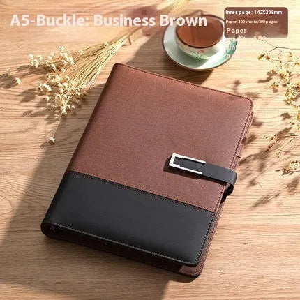 Genuine leather A5 business notebook with wood-free paper pages in multiple colour options including brown, black, green, blue, and red