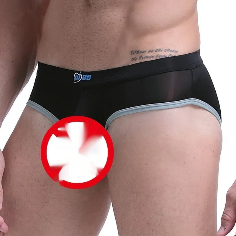 Men's ice silk bazooka briefs in multiple colours, showing mid waist briefs style with bullet separation design.