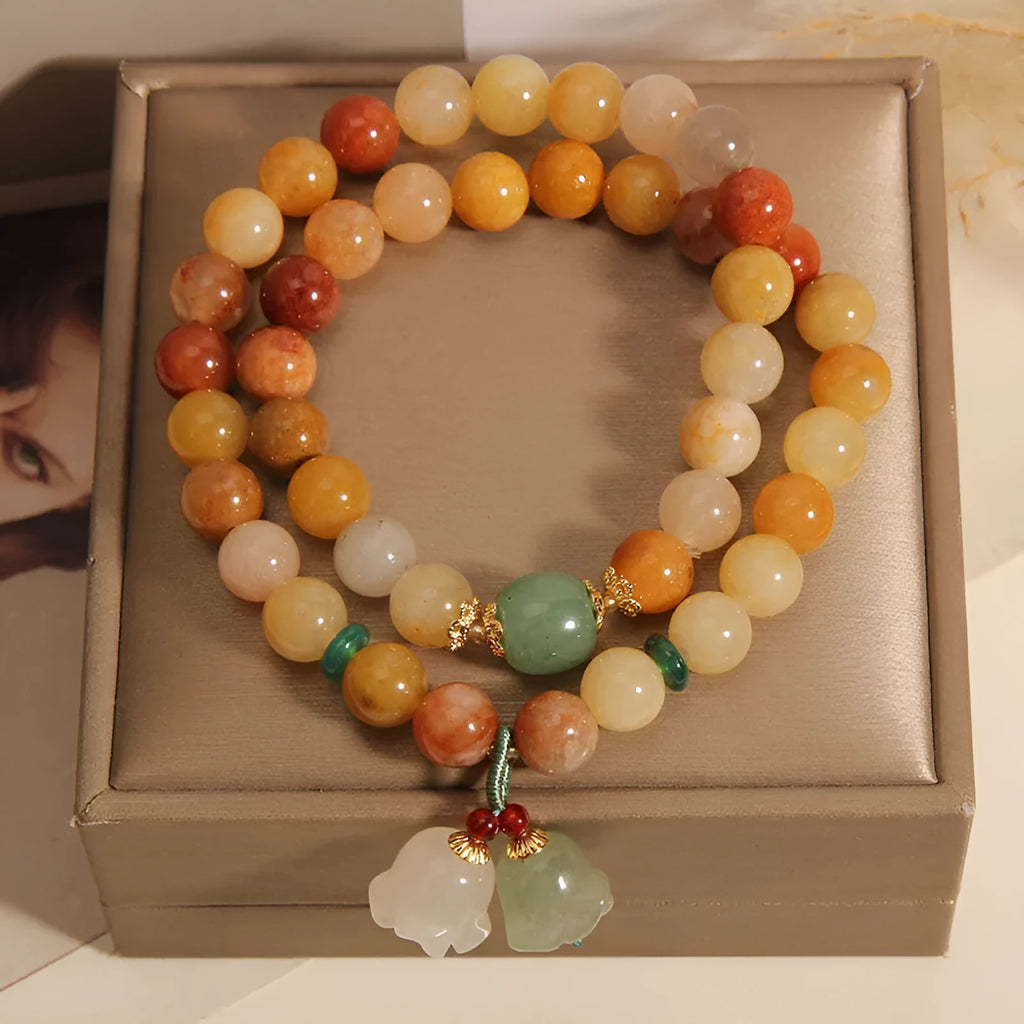 Natural jade multi-layer bracelet for women with orchid pendant and adjustable fastening