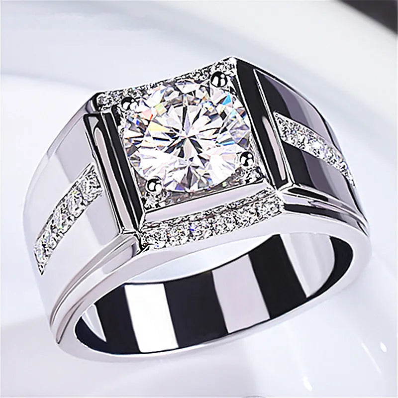 Men's adjustable copper ring with a high carbon diamond zircon stone in rose gold finish.