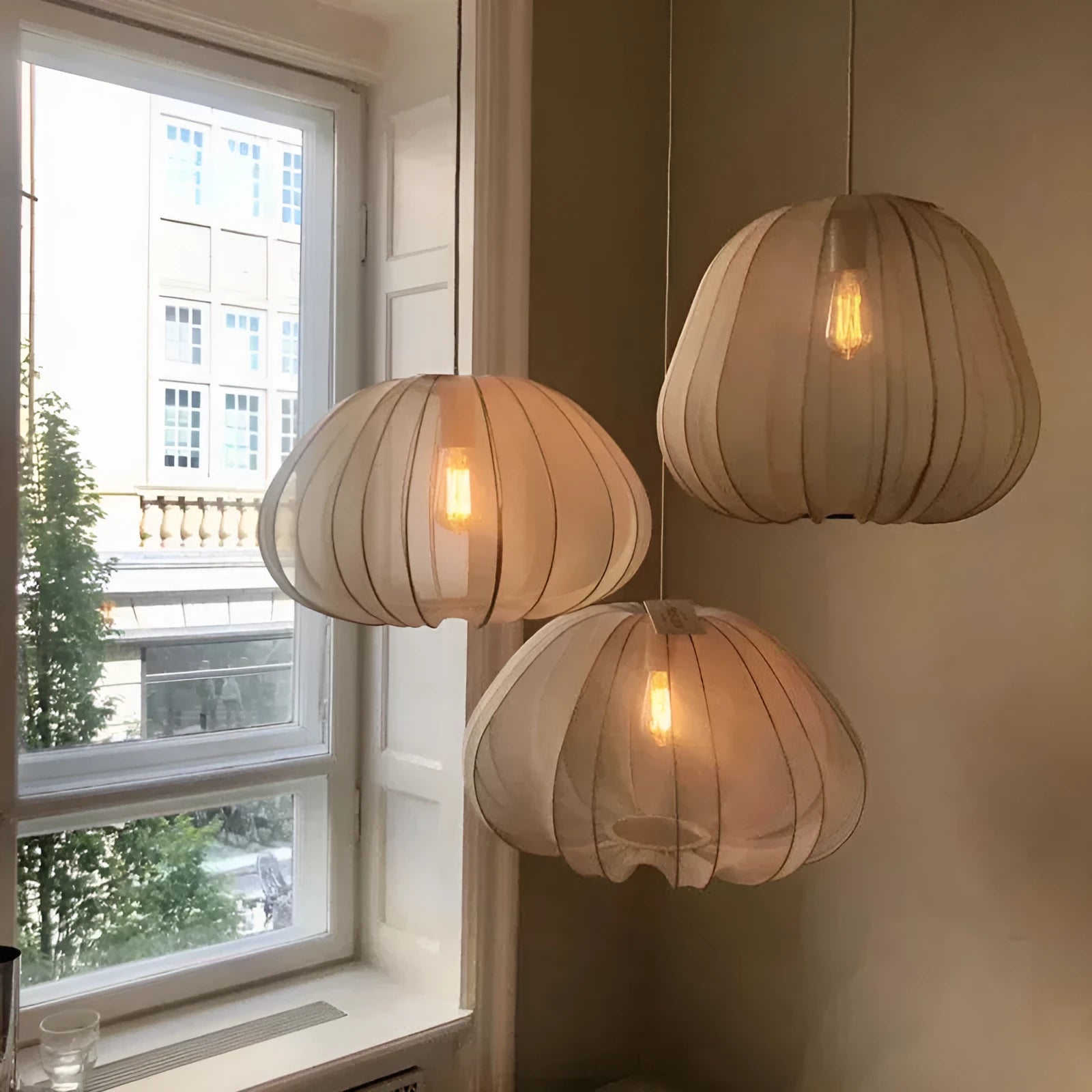Japanese style pumpkin shaped ceiling lamp with branch type design in white or grey blue colour