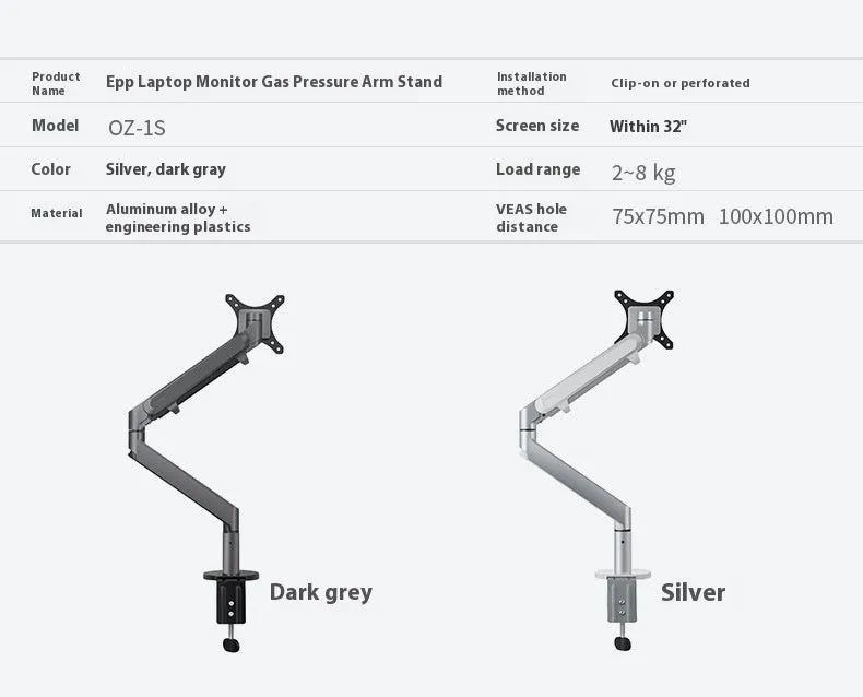 Aluminum notebook cooling stand with adjustable air pressure arm bracket in black colour