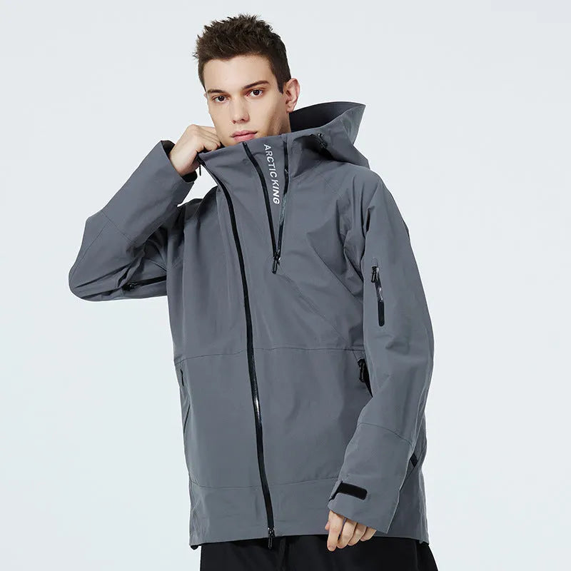 Unisex thin double-plate ski suit in yellow, shown on a model, for waterproof windproof snow sports.