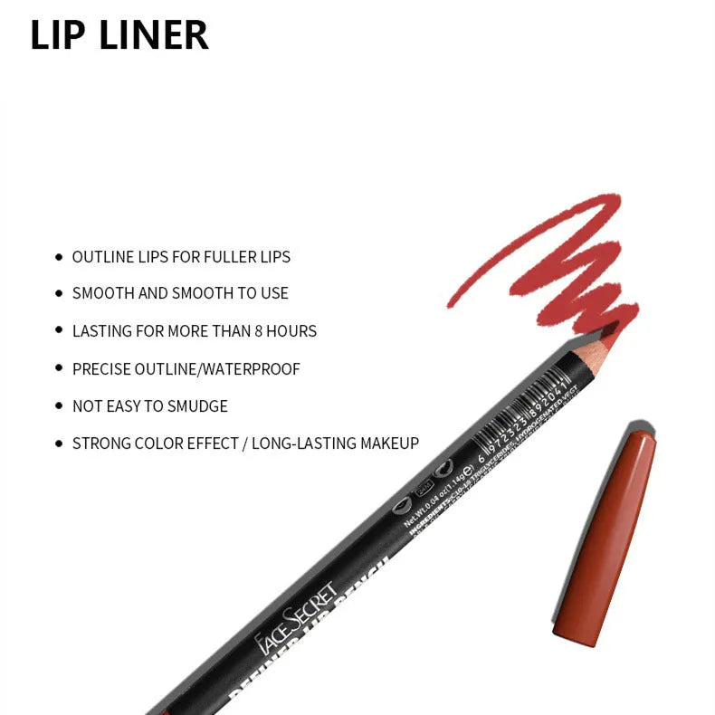 Waterproof matte lip liner pencil in wood casing showing rich colour texture