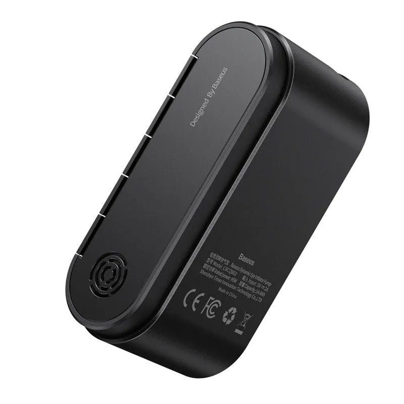Black cordless car tyre inflator 45W with LED digital display and 5-150PSI pressure gauge, 130x80.21x46mm