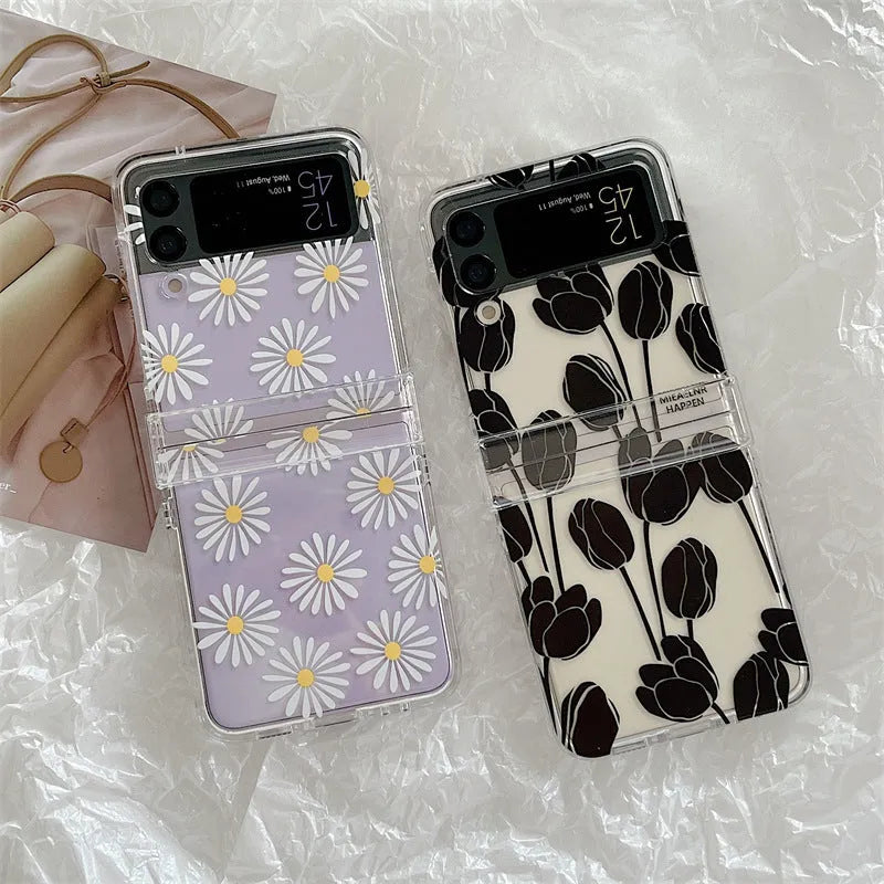 Flower design phone case for Samsung Galaxy Z Flip foldable phone in daisy colour