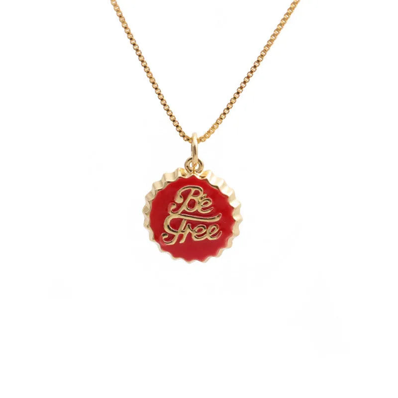Copper 18K gold electroplated be free bottle cap pendant on a 40cm box chain necklace.