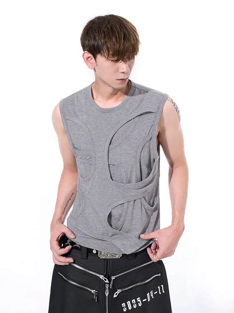 Men's solid colour Lyocell vest with round neck and tank-top style, shown in grey.