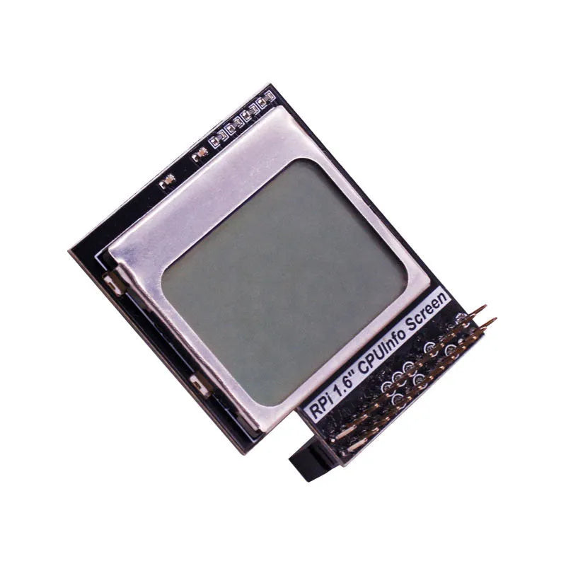 Raspberry Pi 1.6 inch LCD display screen showing CPU information with backlight switch
